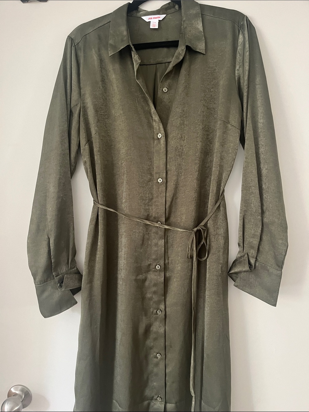 Joe Fresh Olive Shirt Dress with Tie Waist